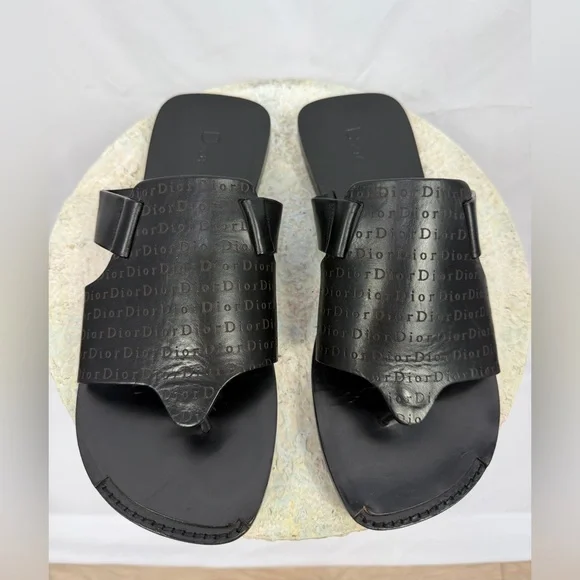 Dior Men’s Black Leather Logo Slides Sandals EU 41.5 (8-8.5) Made in Italy - Picture 1 of 6